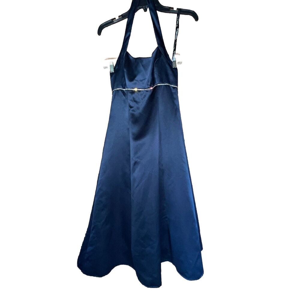 Vintage Morgan & Co by Linda Bernell Navy Halter Prom Dress Beaded Size 5/6